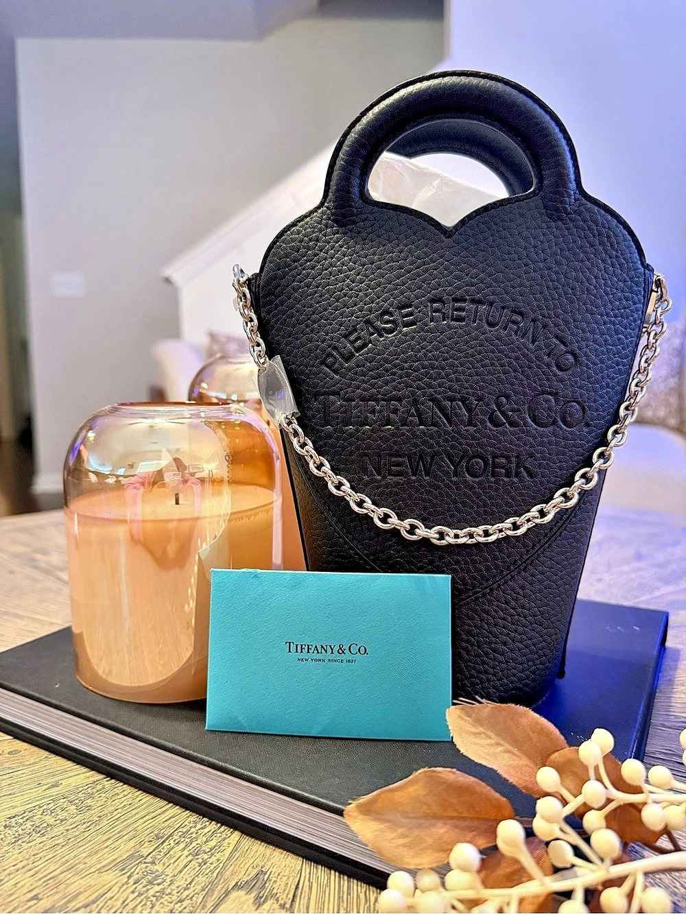 NEW Tiffany & Co. Return to Tiffany Black Leather Heart Tote Crossbody Bag